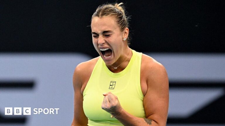 Brisbane International: Aryna Sabalenka sets up Marta Kostyuk final Aryna Sabalenka celebrates with a clenched fist