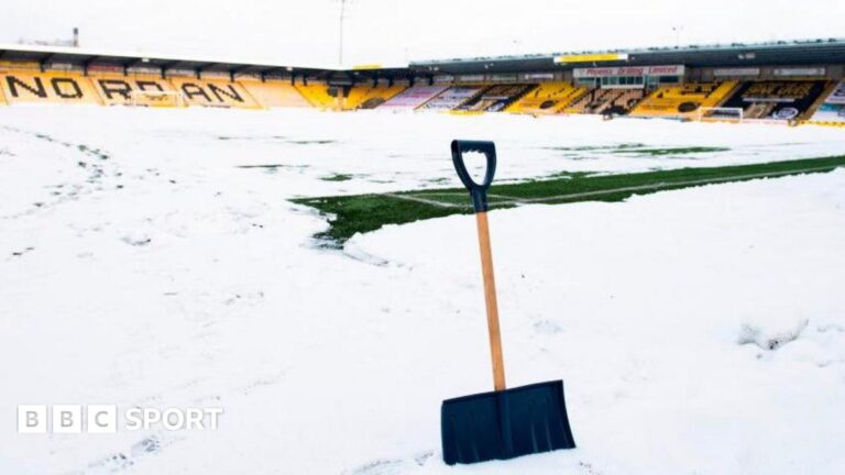 Livingston v St Mirren: Scottish Premiership match & five Challenge Cup ties postponed Snow on the pitch at Livingston in January 2021