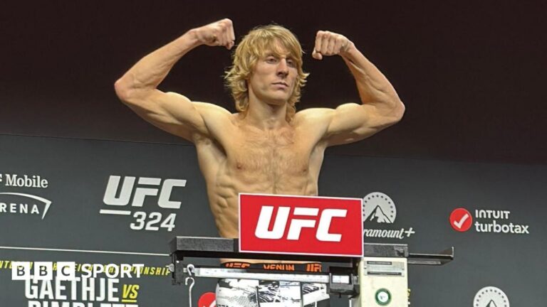 Paddy Pimblett vs Justin Gaethje: UFC 324 – Briton makes weight for UFC interim title fight Paddy Pimblett flexes his muscles as he weighs in