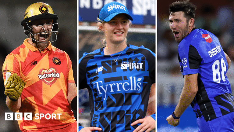 The Hundred 2026: London Spirit announce eight new signings Liam Livingstone fist bumps in Birmingham Phoenix kit, Charlie Dean looks on and Jamie Overton celebrates a wicket for London Spirit