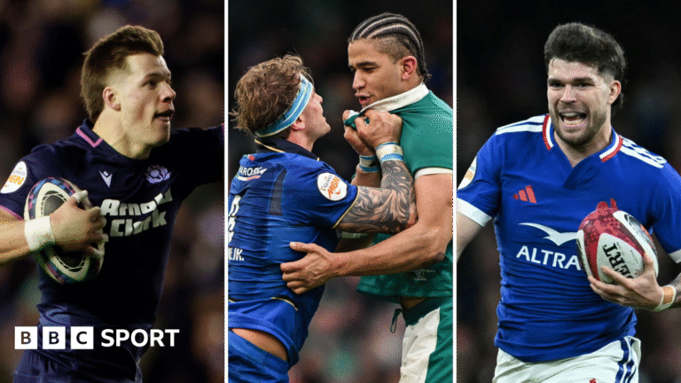 Six Nations 2026: Five talking points from round two Huw Jones, Cormac Izuchukwu and Matthieu Jalibert side by side in a composite image