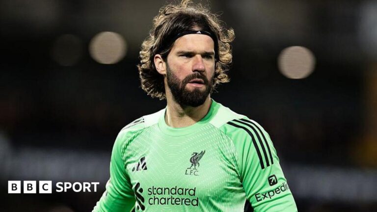 Alisson: Liverpool goalkeeper out of Champions League tie with Galatasaray but could face Tottenham in Premier League Liverpool goalkeeper Alisson, in a green match shirt, looks on during their FA Cup match against Wolves on 3 March