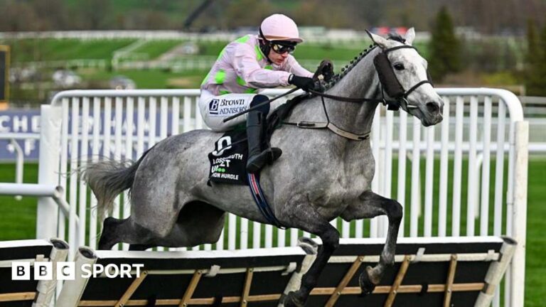 Cheltenham Festival 2026: Lossiemouth wins Champion Hurdle for Willie Mullins Lossiemouth and Paul Townend jumping over a hurdle