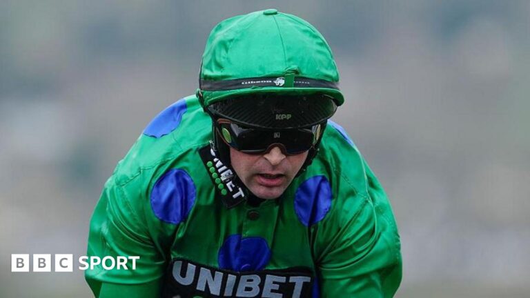 Cheltenham Festival 2026: Nico de Boinville and Irish jockey Declan Queally shake hands after accusations of racial abuse Nico de Boinville with green silks on