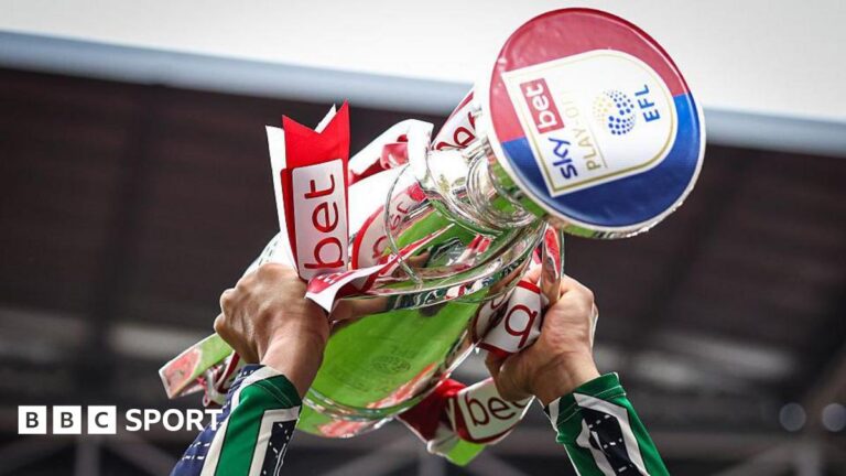 EFL: Play-off final dates and end of season timeline announced The Championship play-off final trophy being lifted