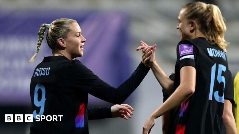 England beat Ukraine 6-1 to deliver ‘clear win’ that Sarina Wiegman demanded Alessia Russo celebrates scoring for England