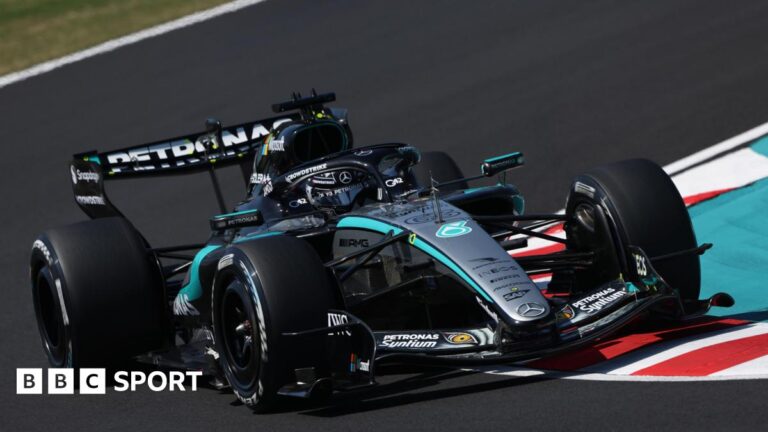 Japanese Grand Prix: George Russell fastest from Kimi Antonelli in Suzuka first practice Mercedes' George Russell goes round a corner during first practice for the Japanese Grand Prix