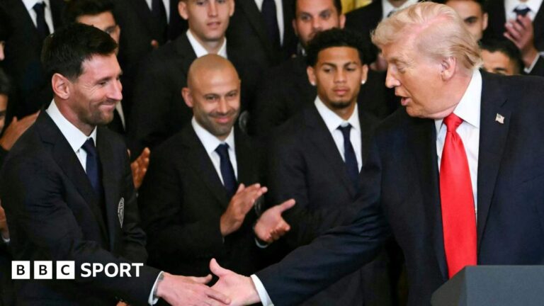 Lionel Messi shakes hands with US president Donald Trump