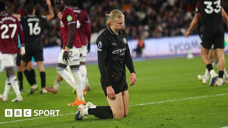Manchester City: Pep Guardiola’s unbalanced team clinging to faint title hopes Erling Haaland looks deflated during Man City's draw at West Ham