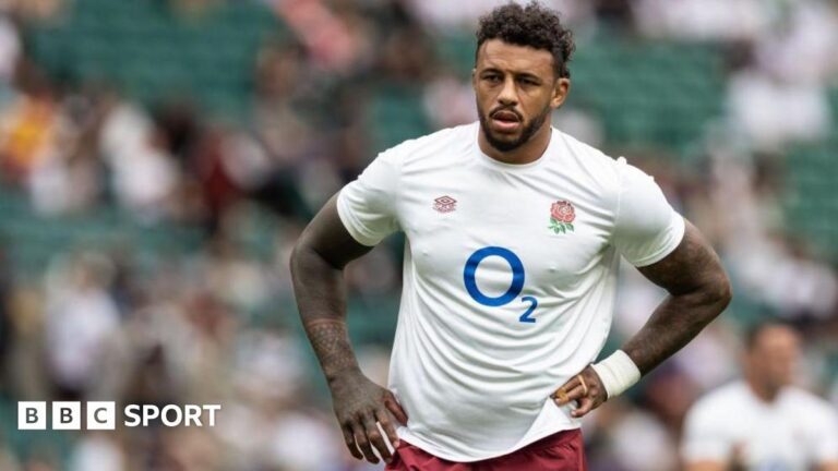 Courtney Lawes: Ex-England captain available for internationals again after signing for Sale Courtney Lawes standing on the pitch with an England shirt on and his hands on his hips