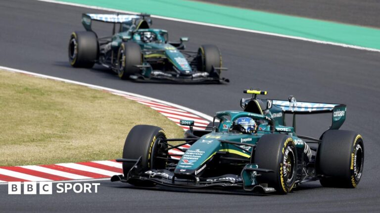 Aston Martin's Fernando Alonso ahead of team-mate Lance Stroll during the Japanese Grand Prix
