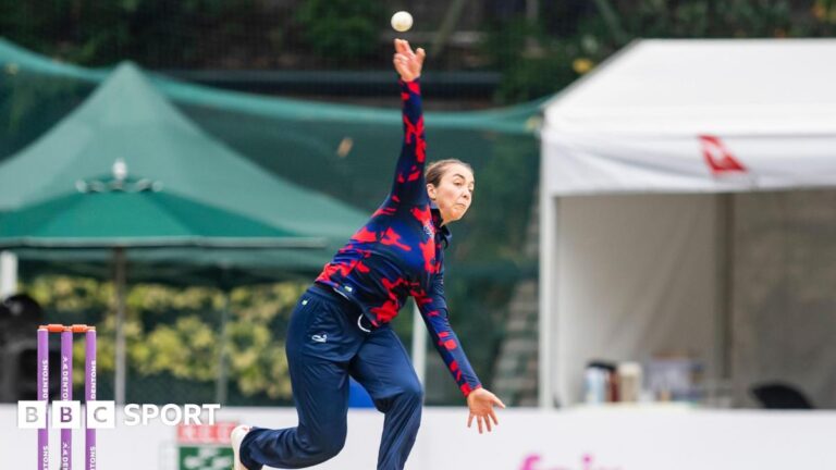 Laura Cardoso takes world record nine wickets in T20 international Laura Cardoso bowling in a match in Hong Kong in 2023