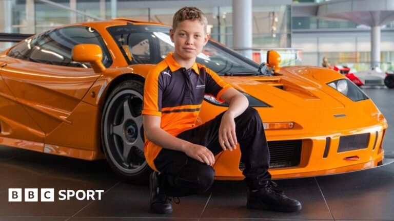 McLaren sign 11-year-old Harry Williams as the latest member of their Driver Development Programme Harry Williams, McLaren's latest Driver Development Programme recruit, in front of a McLaren car.