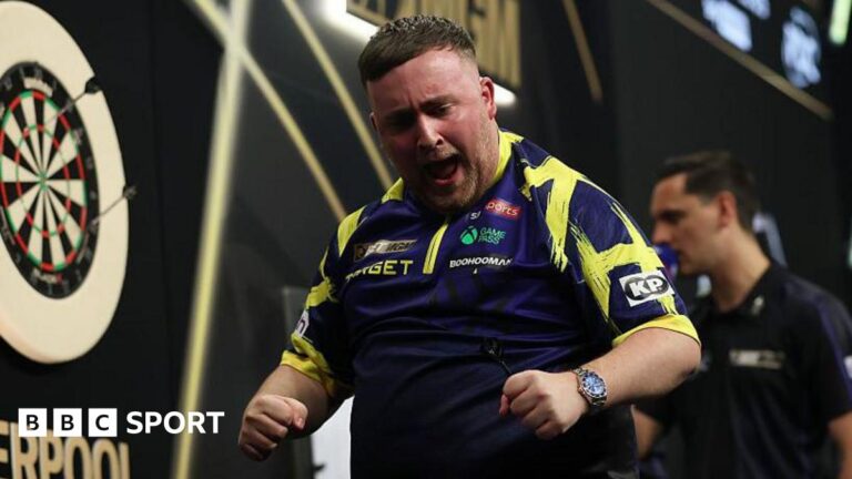 Premier League Darts 2026: Luke Littler beats Jonny Clayton to win in Liverpool Luke Littler celebrating on the stage