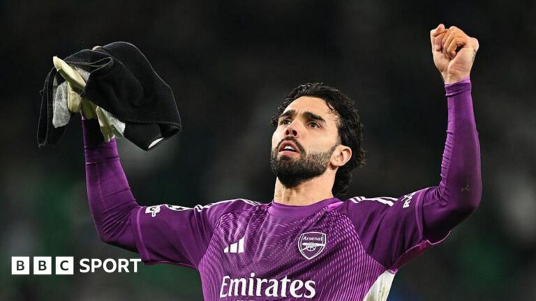 Sporting 0-1 Arsenal: Is David Raya the best goalkeeper in the world? David Raya celebrates after Arsenal's 1-0 win at Sporting in the Champions League