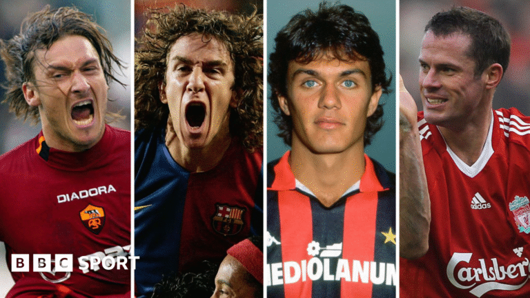 Totti, Maldini, Giggs, Adams: Ranking football’s greatest one-club men Graphic showing Carragher, Giggs, Totti and Maldini