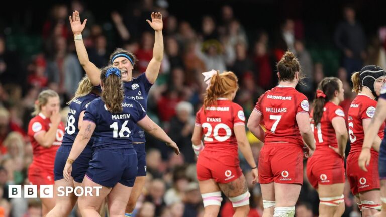 Women’s Six Nations: Wales face uphill task after opening round defeat Scotland players celebrate victory over Wales in Cardiff