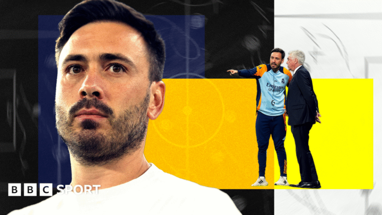 Davide Ancelotti: Brazil assistant manager and son of Carlo explains his game in his own words Stylised image of Davide Ancelotti in front of a colourful background with a tactics board overlay. On the right of the image is an overlay of Davide with his father Carlo Ancelotti from a match when the pair were manager and assistant manager of Real Madrid.
