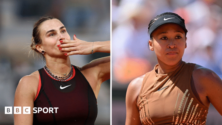 French Open 2026: Aryna Sabalenka v Naomi Osaka to be first women’s night match at event since 2023 A split picture of Aryna Sabalenka and Naomi Osaka