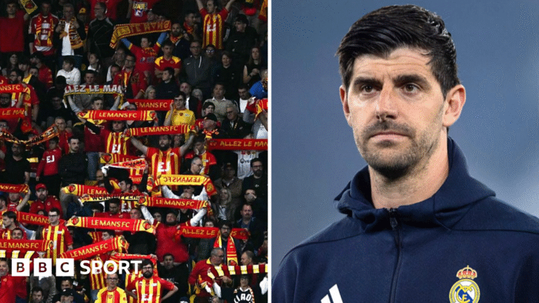 Le Mans: The club backed by Novak Djokovic, Thibaut Courtois & Felipe Massa on brink of Ligue 1 A split image showing fans of Le Mans FC alongside Real Madrid goalkeeper Thibaut Courtois