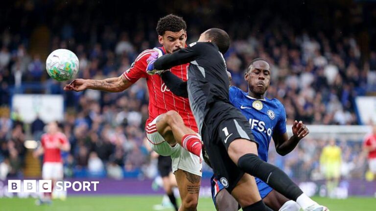 Morgan Gibbs-White: Nottingham Forest hopeful midfielder will be available for Europa League Nottingham Forest's Morgan Gibbs-White and Chelsea goalkeeper Robert Sanchez collide while going for the ball