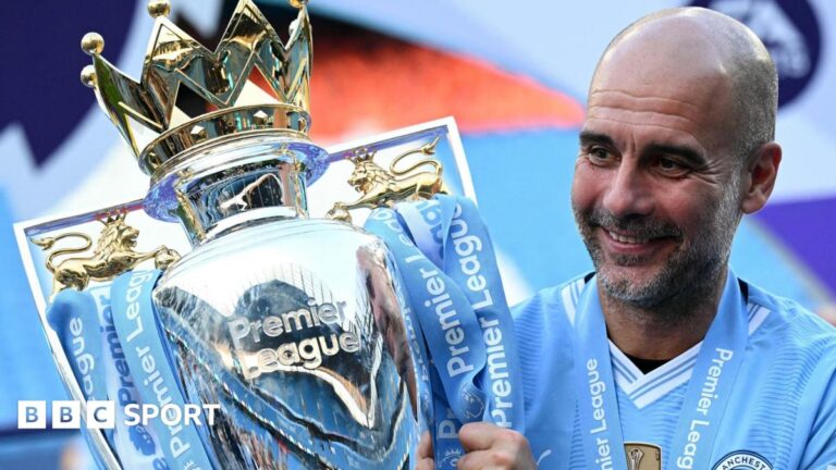 Pep Guardiola departure: Manager says Man City ‘need new energy’ as his exit is confirmed Pep Guardiola sitting down with trophies around him