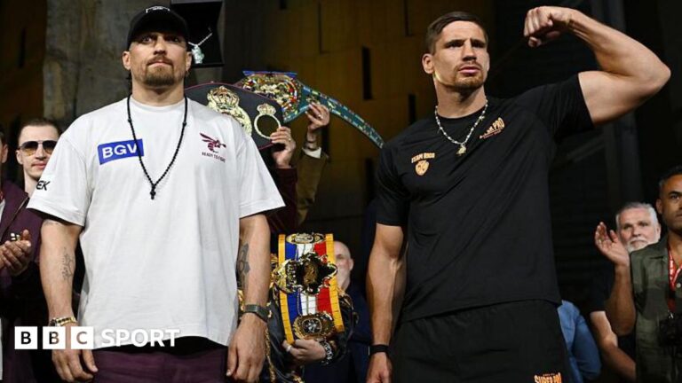 Usyk vs Rico: Oleksandr Usyk champion weighs career-heavy 16st 9lb for fight against Rico Verhoeven Oleksandr Usyk and Rico Verhoeven pose at the weigh-in