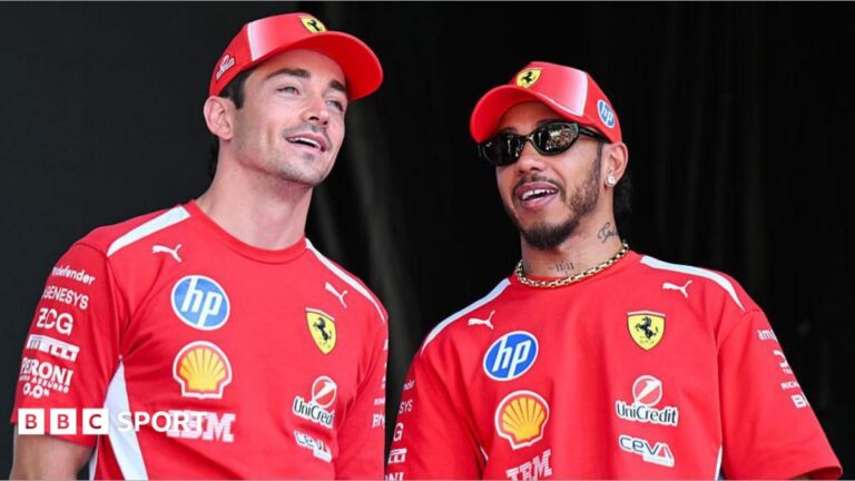 Are Leclerc’s struggles down to Lewis Hamilton revival? – F1 Q&A Charles Leclerc and Lewis Hamilton on stage at the fan zone in Barcelona