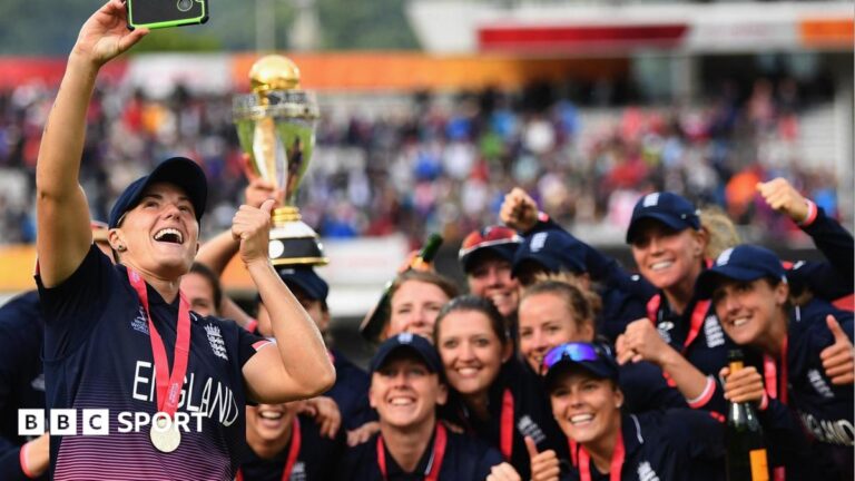 England celebrate their 2017 World Cup win with a team selfie