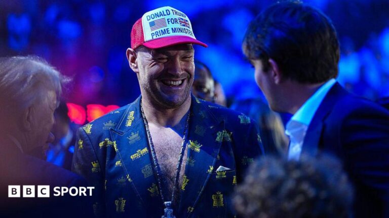 Joshua vs Fury: Heavyweight Tyson Fury teases ‘massive announcement’ with Dana White on UFC White House visit Tyson Fury at the UFC's White House event in a baseball cap that carries the message 'Donald Trump for Prime Minister'
