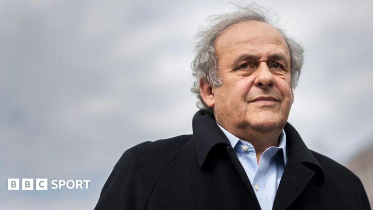 Michel Platini: Former Uefa president begins legal proceedings against Fifa Michel Platini, silver-haired and wearing a black coat over a pale blue shirt, looks on