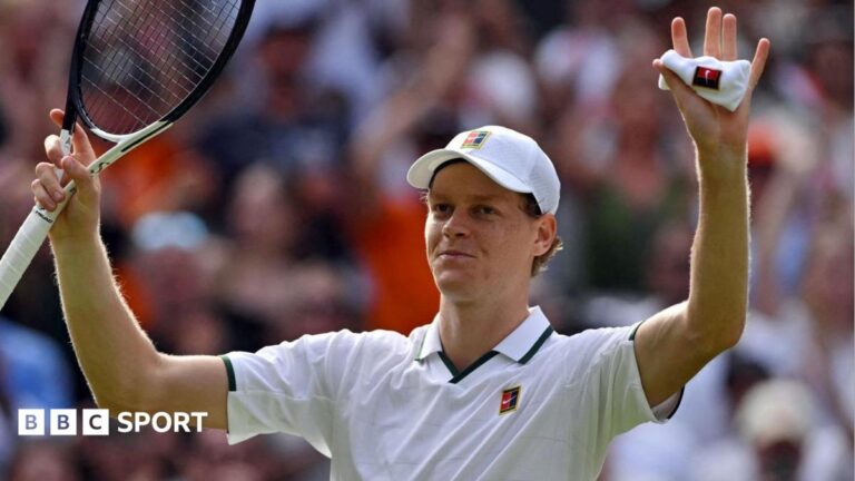 Wimbledon 2026 results: Jannik Sinner survives five-set scare against Miomir Kecmanovic Jannik Sinner celebrates coming through his first-round match against Miomir Kecmanovic