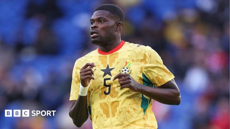 World Cup 2026: Thomas Partey to miss Ghana’s opener after visa appeal rejected Thomas Partey running, wearing a yellow patterned Ghana shirt