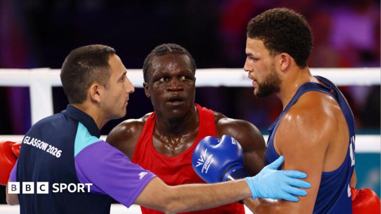 Commonwealth Games 2026: Aziz Abdul, grandson of Idi Amin, disqualified for headbutt in Glasgow Aziz Abdul reacts after being disqualified for a headbutt during fight against England's Damar Thomas