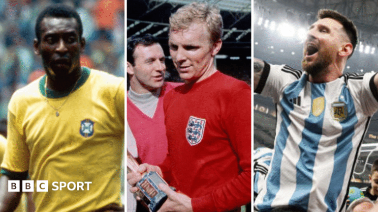World Cup final graphic featuring Lionel Messi, Zinedine Zidane, Pele and England's victorious 1966 team