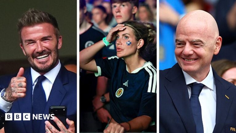 The financial winners and losers from the World Cup A composite image of Sir David Beckham, a Scotland fan, and Fifa President Gianni Infantino