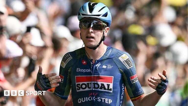 Tour de France 2026: Tim Merlier powers to stage seven win, Tadej Pogacar keeps yellow jersey Tim Merlier celebrates winning stage seven