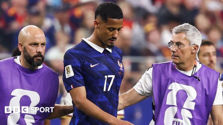William Saliba: Arsenal to assess defender’s back injury with surgery an option William Saliba goes off with an injury
