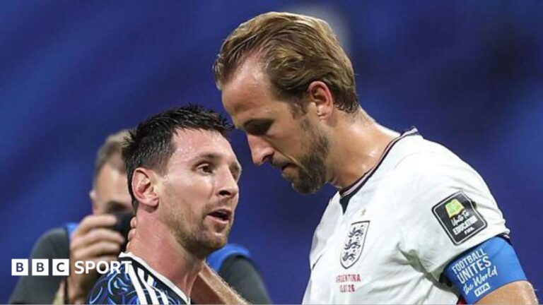 Argentina's Lionel Messi and England's Harry Kane