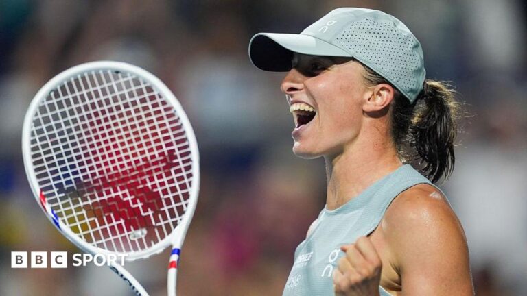 Canadian Open: Iga Swiatek into first final of her ‘toughest season’ Iga Swiatek celebrates celebrates winning a point during the Canadian Open