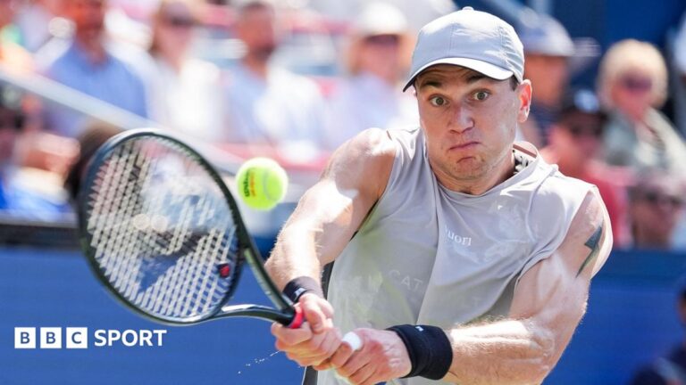 Jack Draper: Tearful Briton struggles in comeback defeat at Canadian Open Jack Draper strikes the ball with his racquet