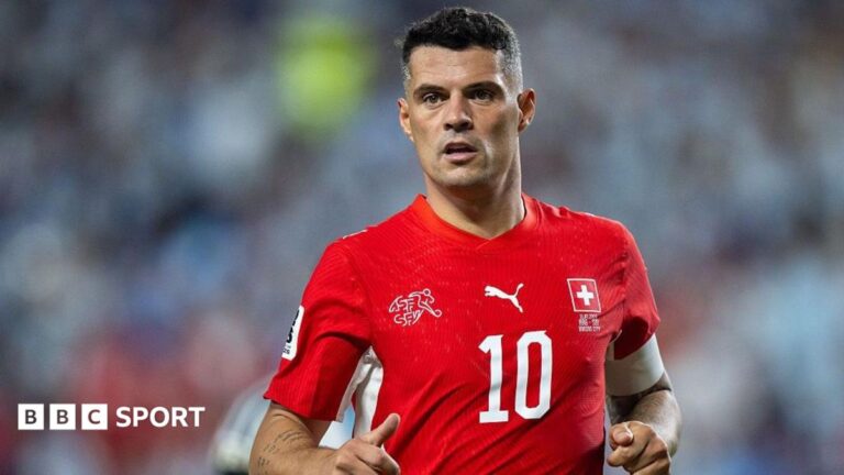 Granit Xhaka playing for Switzerland against Argentina in the 2026 World Cup quarter-final