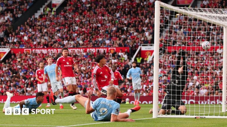 Manchester derby VAR officials not given Premier League game at weekend Manchester City striker Erling Haaland scores for his side as team-mate Enzo Fernandez watches on after failing to make contact with a diving header