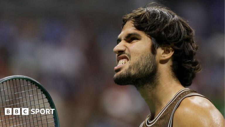 Carlos Alcaraz celebrates at the 2026 US Open