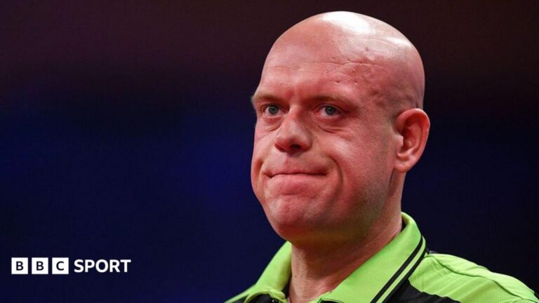 World Series of Darts Finals 2026: Champion Michael van Gerwen beaten Michael Van Gerwen looking resigned